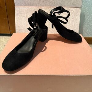 Rebecca Minkoff Black Suede Block Heel Ankle Strap Pumps – Size 7.5